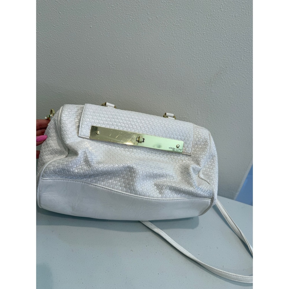 Olivia + Joy White‎ Woven Satchel Crossbody Bag Gold Hardware Handbag